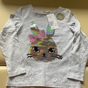 H&M girls sequin grey bunny t-shirt 6-8 years